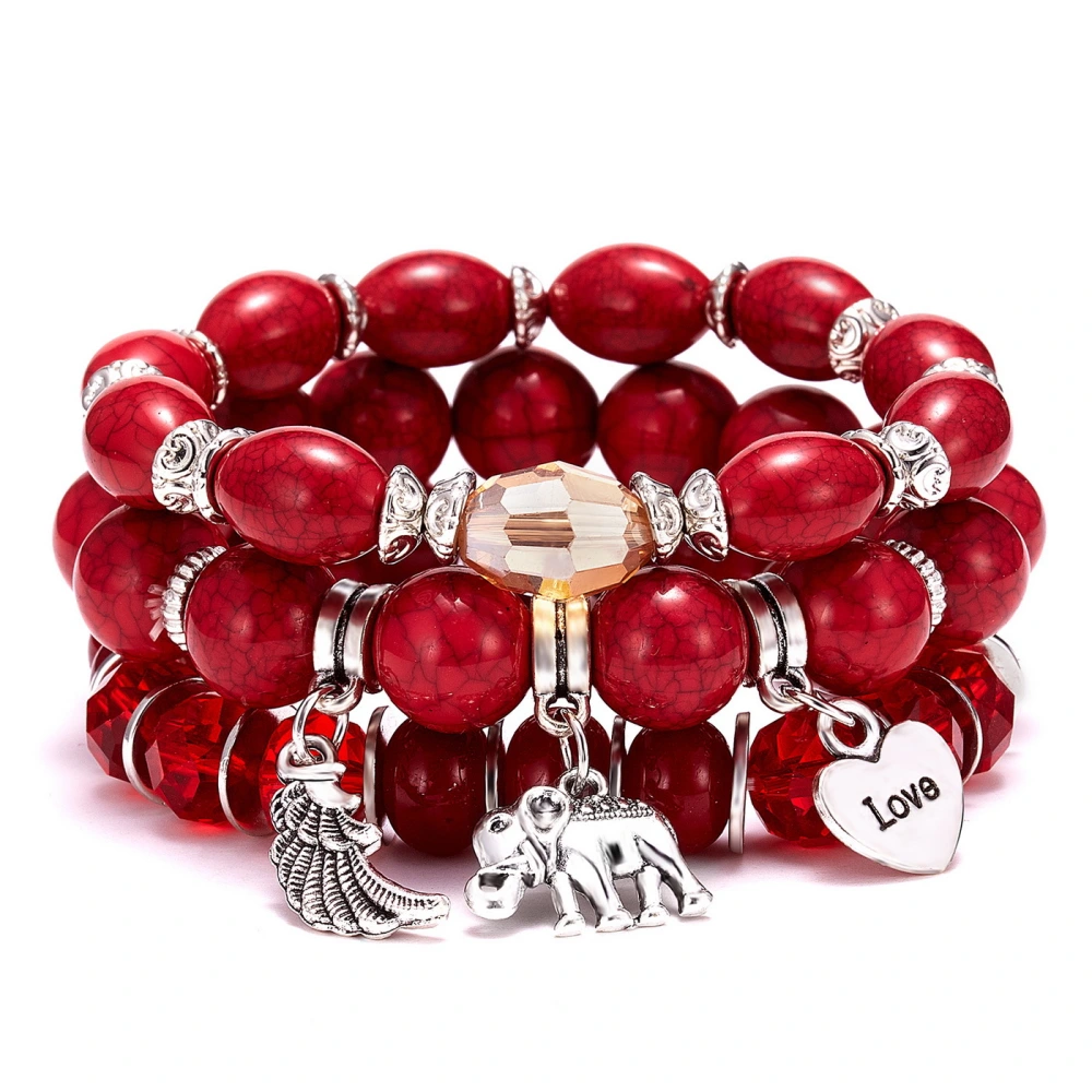 Elephant Love Wings Natural Stone Bracelet Set