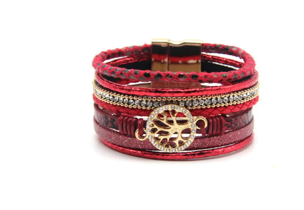 Explosion models Europe and America leather rope bracelets Hollow life tree ladies magnetic buckle jewelry