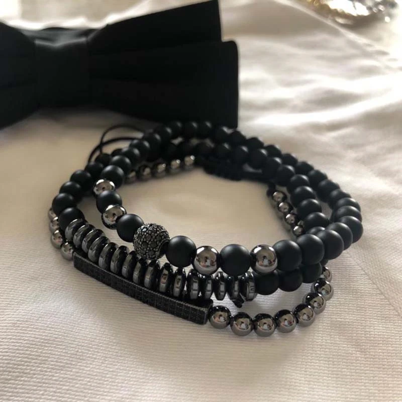 Black Frosted Copper Bracelet Set