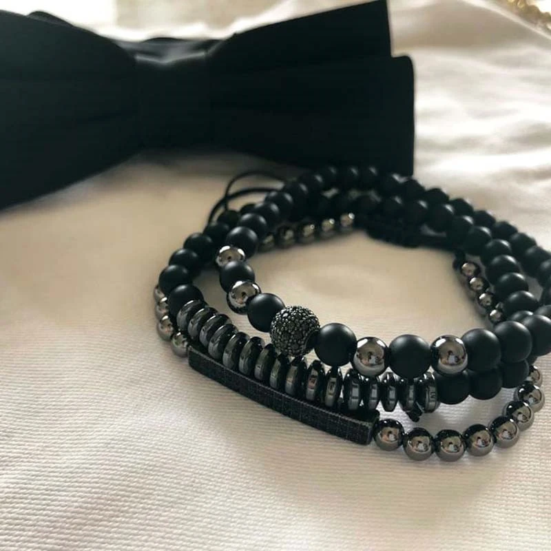Black Frosted Copper Bracelet Set