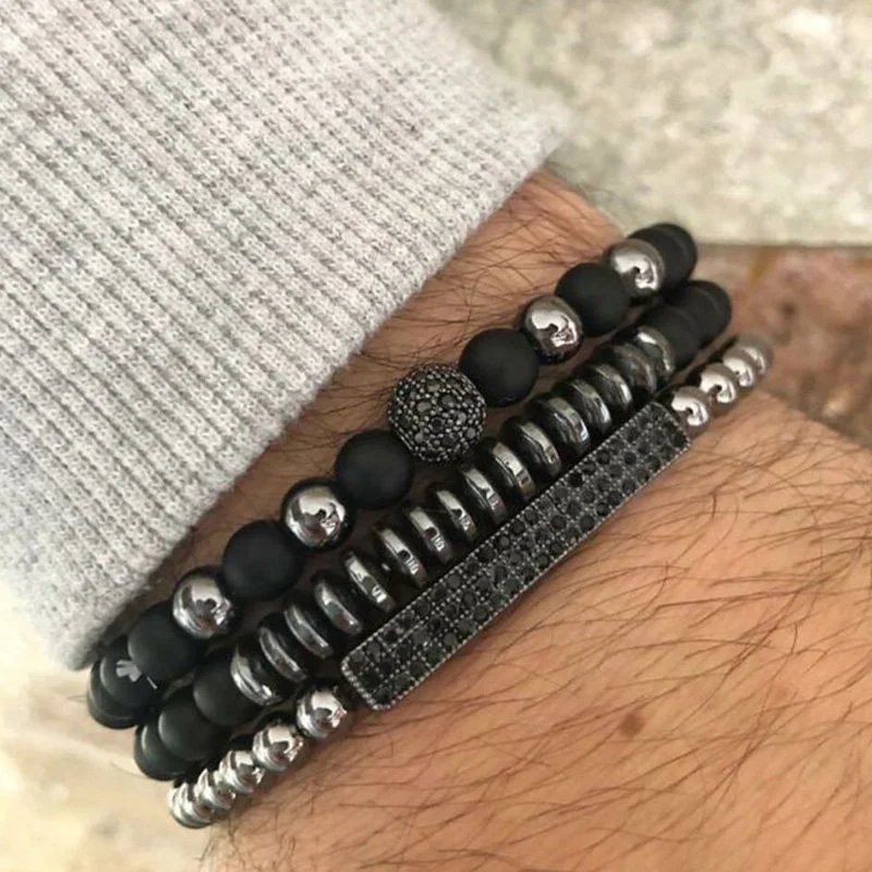 Black Frosted Copper Bracelet Set