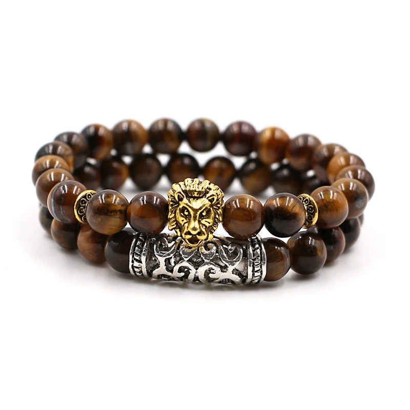 Micro Inlay Double Crown Set Bracelet Copper Bracelet Natural Stone Bracelet