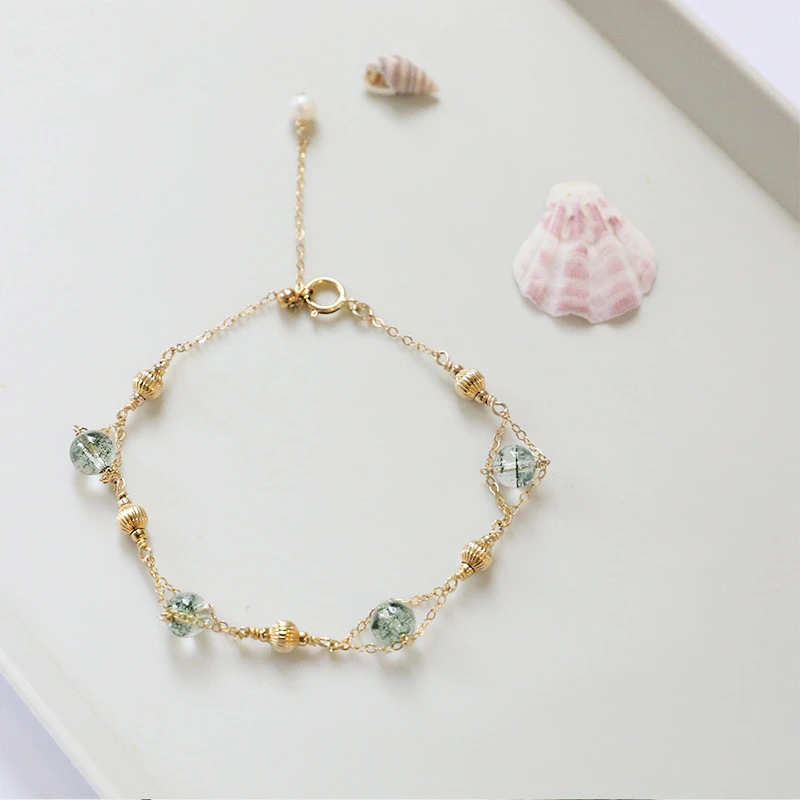 Gold and Green Ghost Crystal Lucky Bracelet