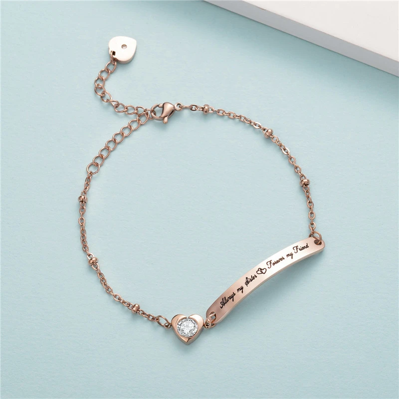Lettering curved piece chain bracelet
