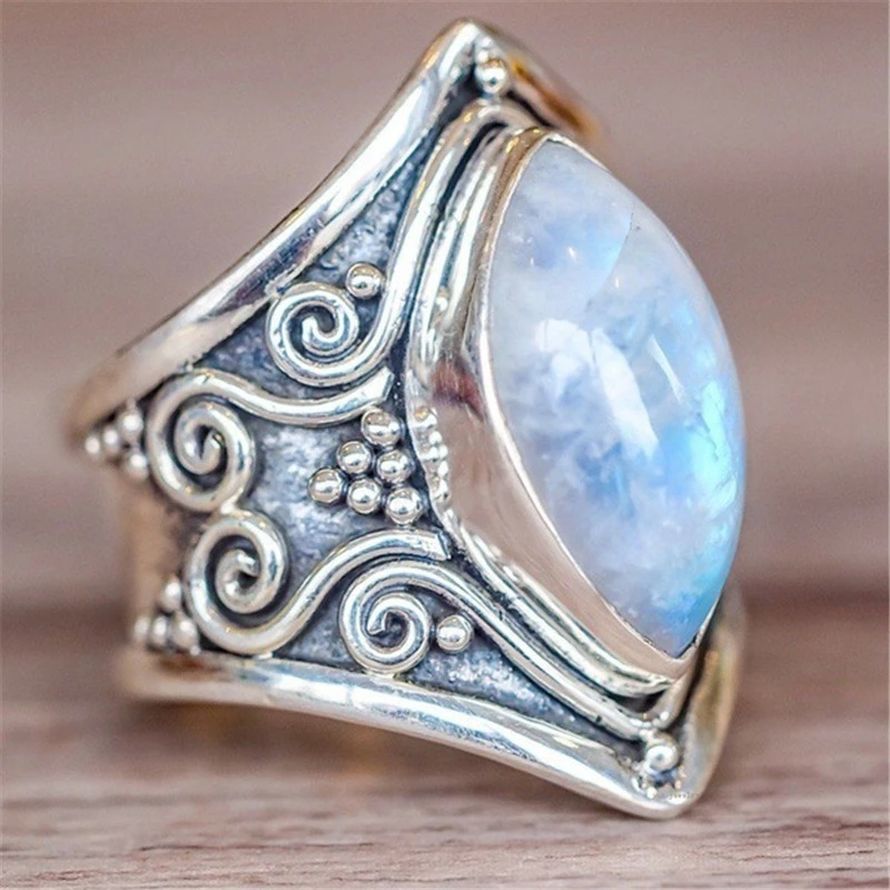 European and American retro Thai silver moon stone ring punk wind exaggerated martial arts accessories