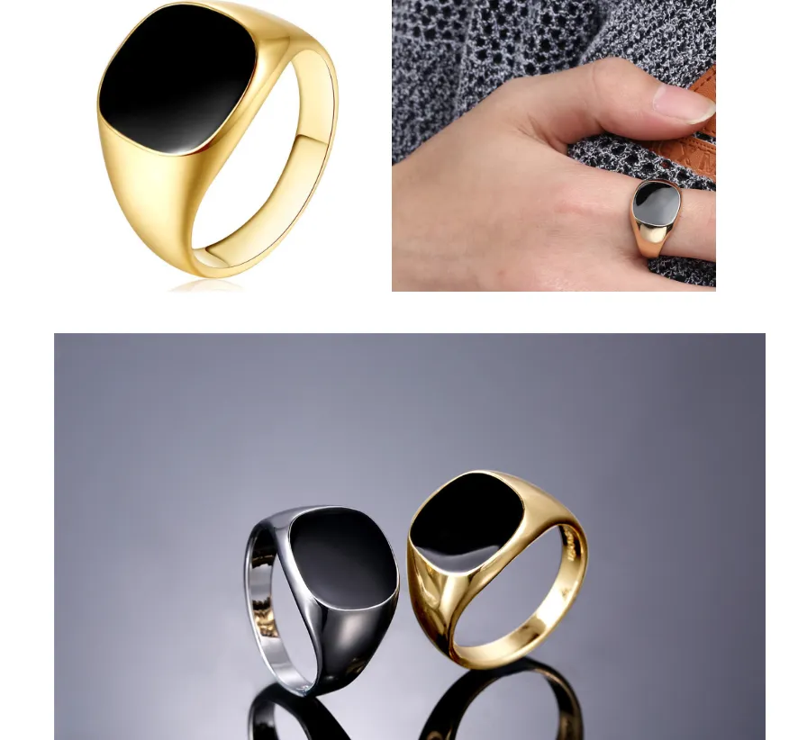 Sleek minimalist design personality domineering black drop oil men's ring classic men's ring