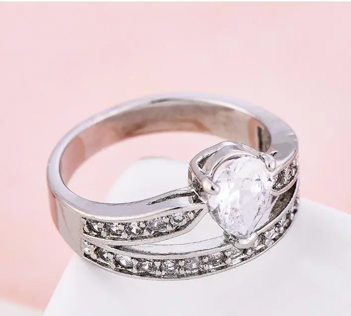 White Lady Zircon Ring 925 Silver White Gold Jewelry