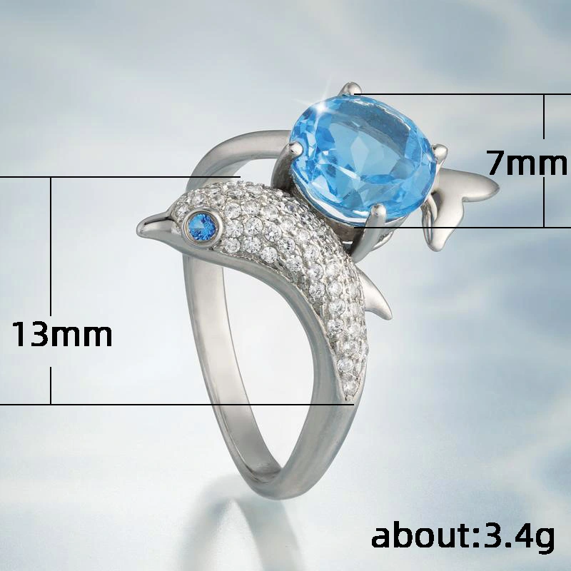 Shiny Dolphin Shaped Women's Ring with Royal Blue Zircon