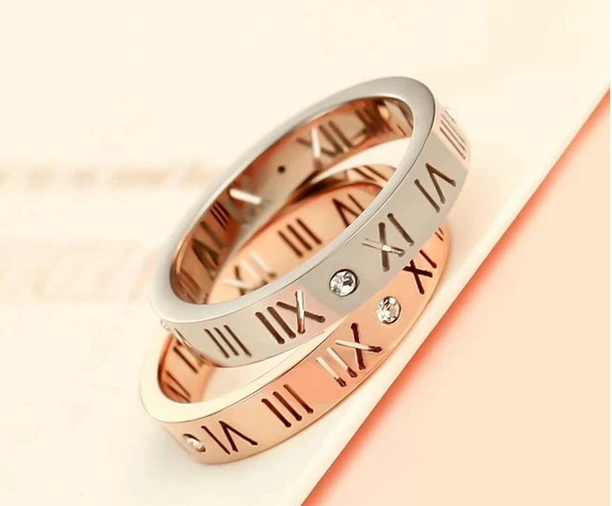 Roman numerals diamond couple ring