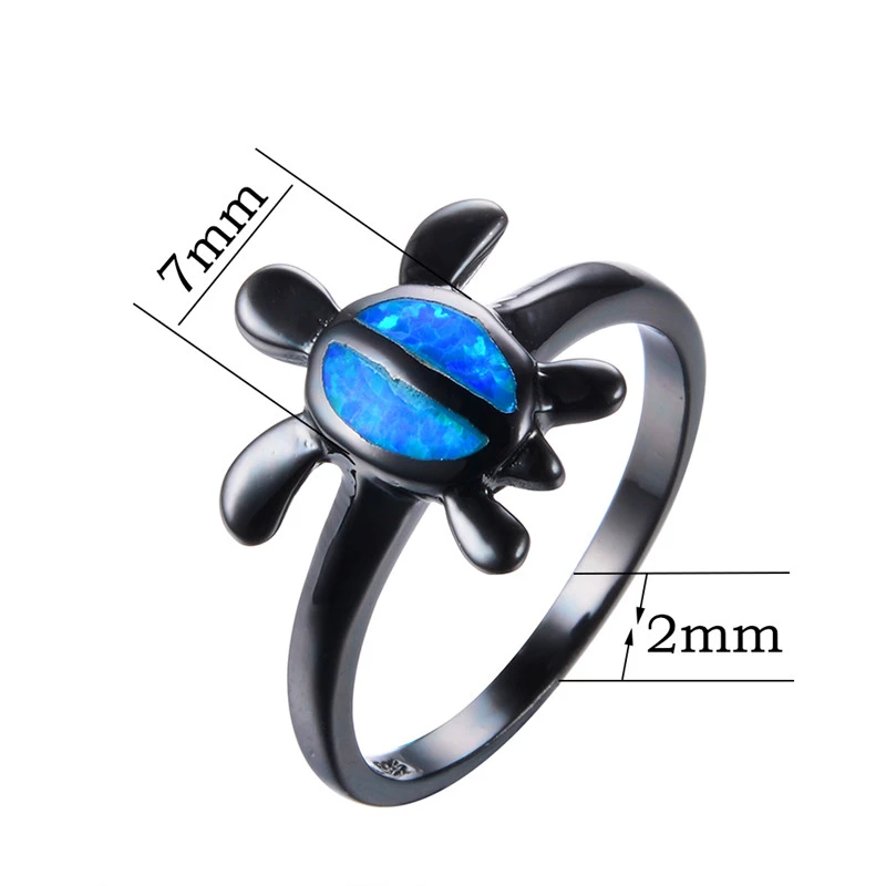 Black gold big tortoise oval blue zircon ring