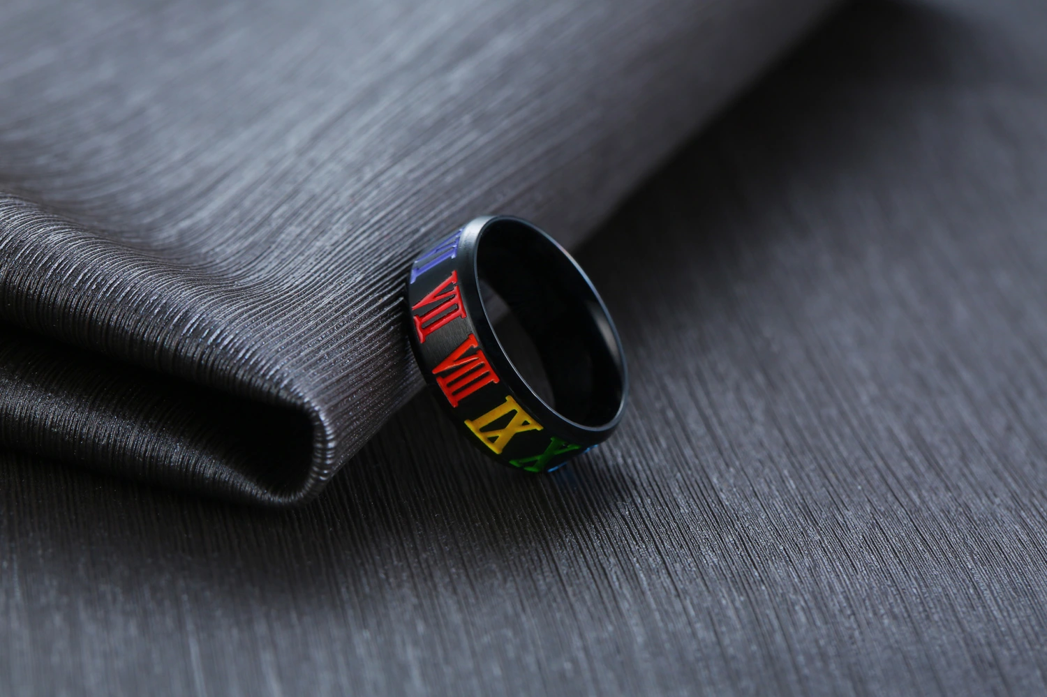 Titanium steel Roman numeral rainbow ring