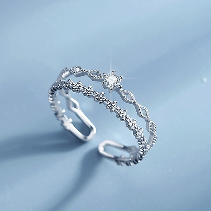 Adjustable single ring inlaid with diamond