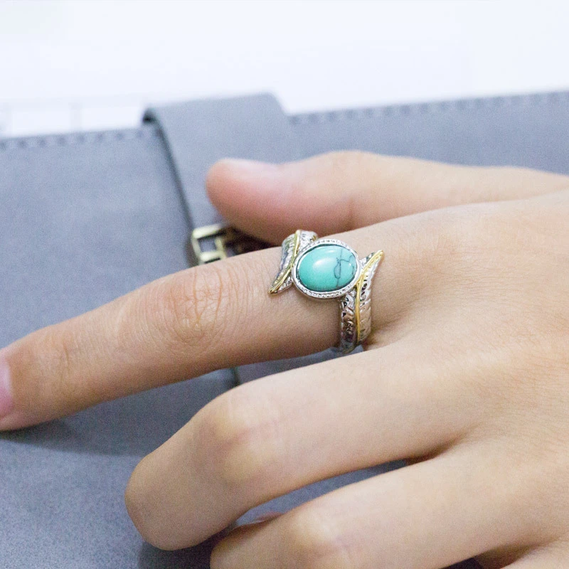 Turquoise Feather Ring Female Separation Party Engagement Ring Jewelry