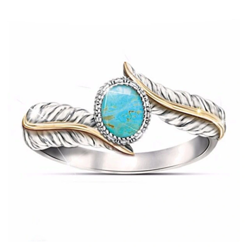 Turquoise Feather Ring Female Separation Party Engagement Ring Jewelry