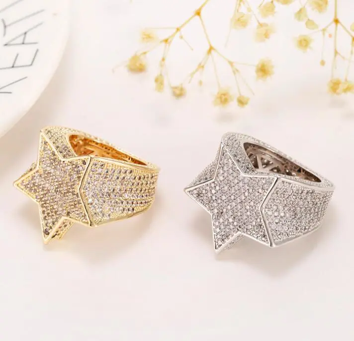 Hip-hop full diamond five-pointed star ring men