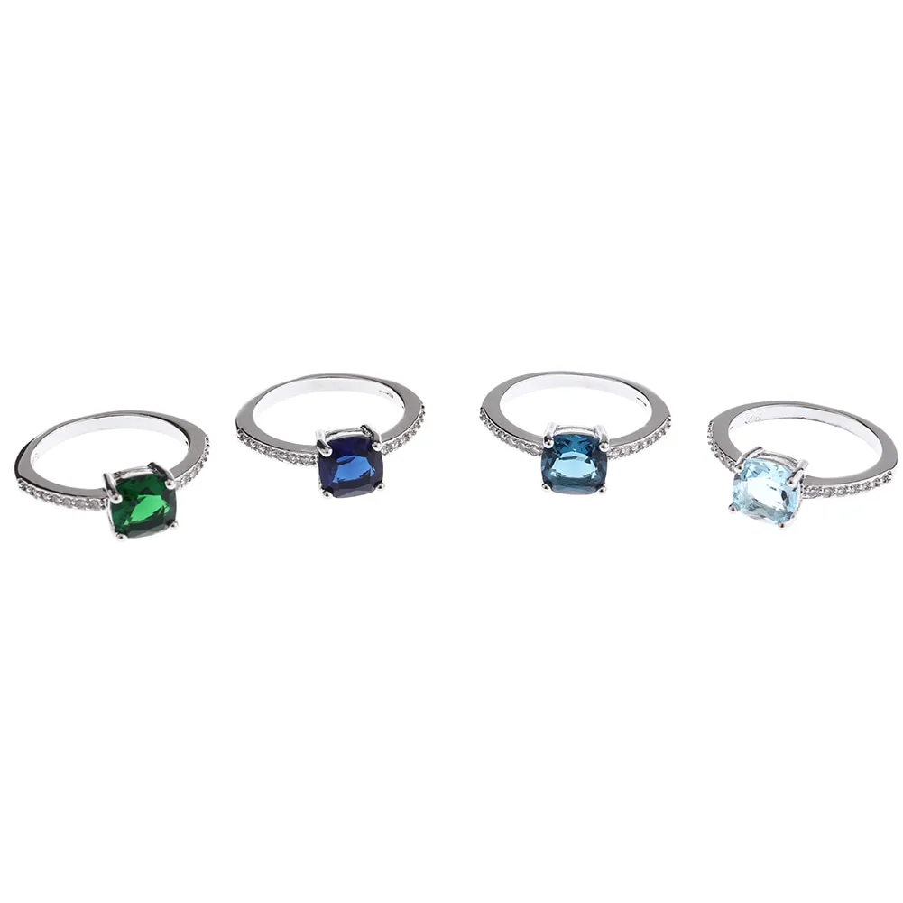 Sky Blue Square Diamond Zircon Ring