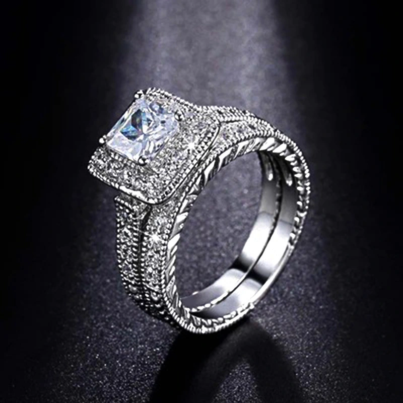 Silver plated European and American diamonds fashion luxury couple square drill