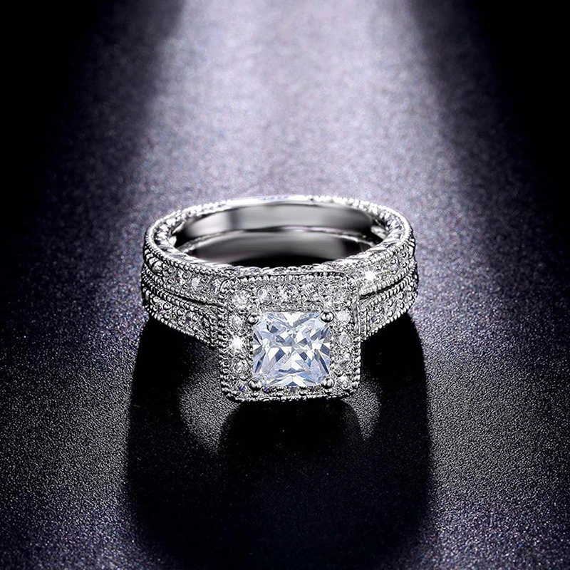 Silver plated European and American diamonds fashion luxury couple square drill