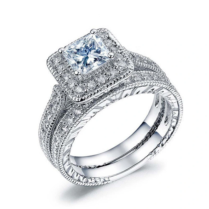 Silver plated European and American diamonds fashion luxury couple square drill