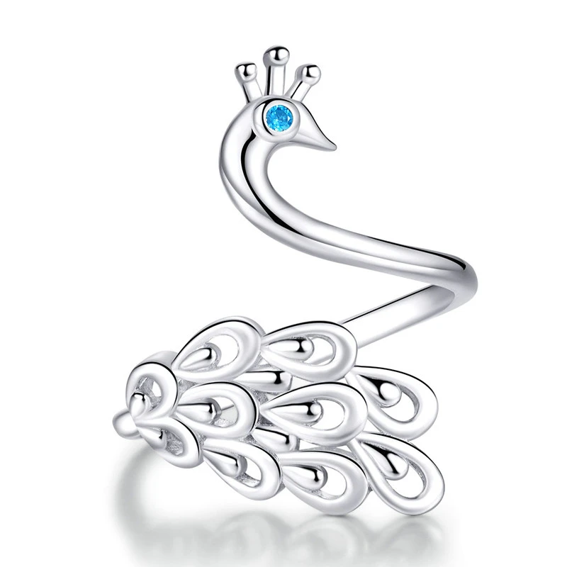 White gold plated peacock silver ring