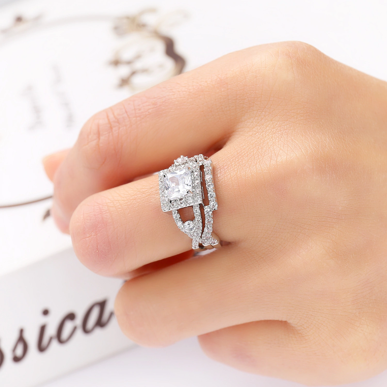 White zircon couple ring