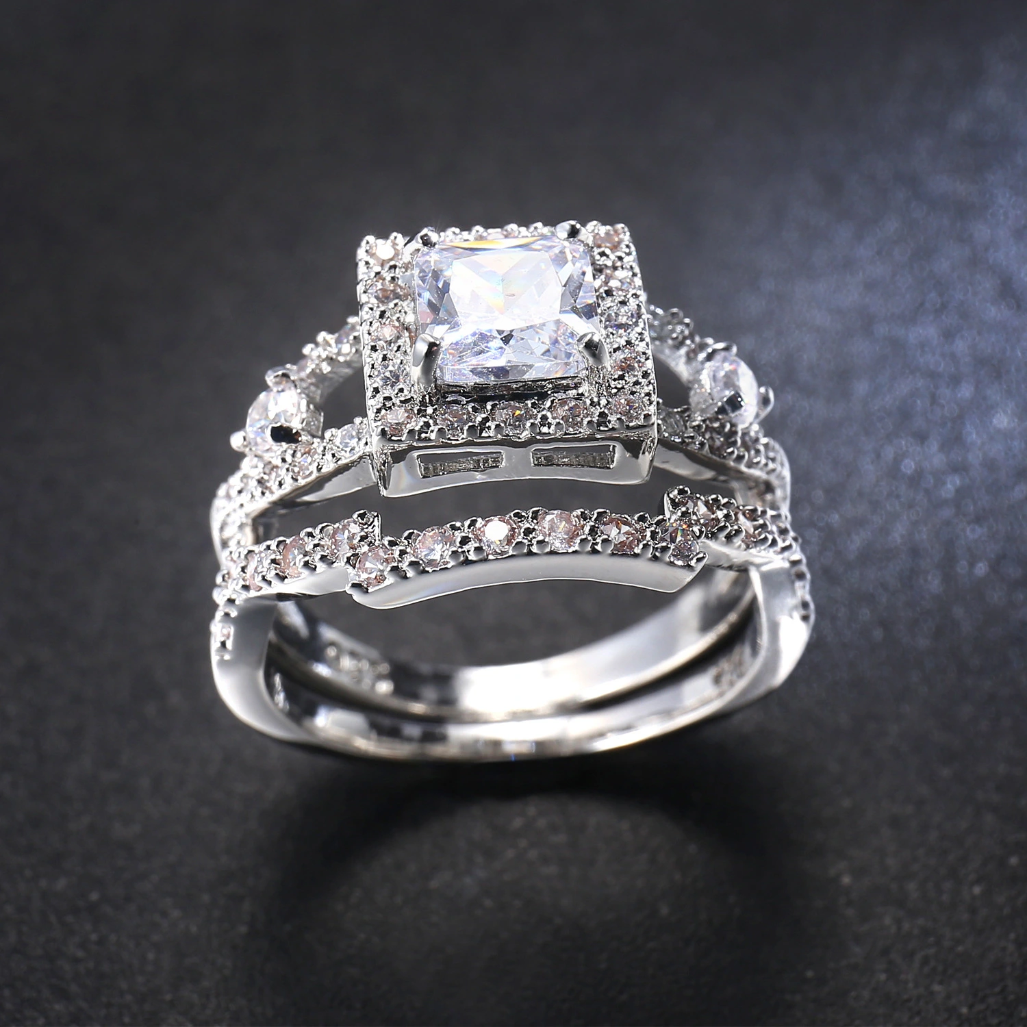 White zircon couple ring