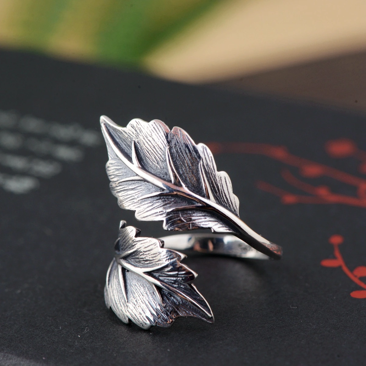 S925 silver leaf ring