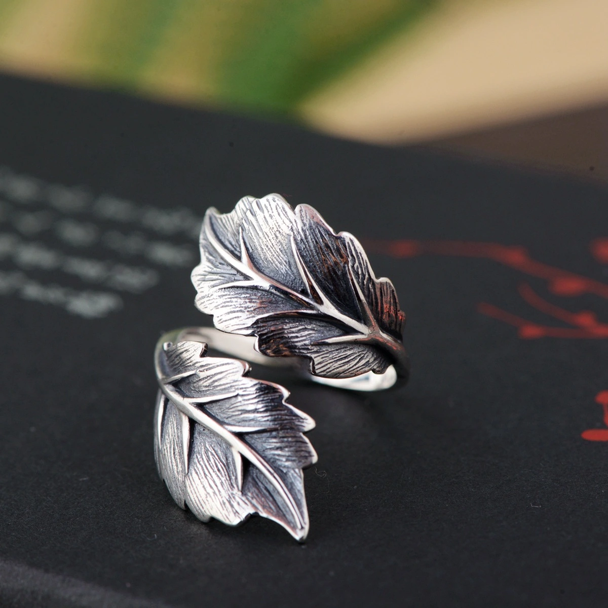 S925 silver leaf ring