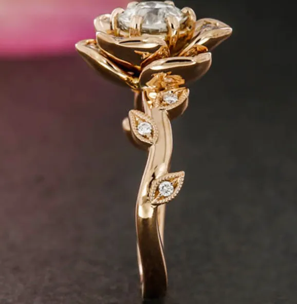 Women's zircon jewelry copper plated rose gold seeking engagement ring