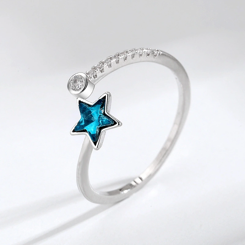 Azure Galaxy Pentagram Ring Hipster Simple