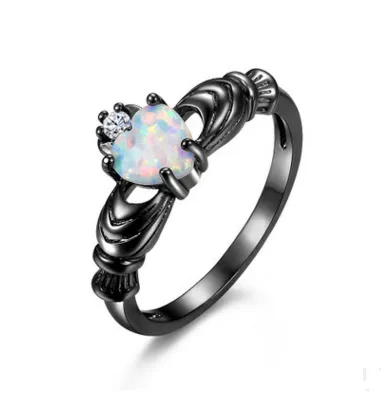 Heart Opal Crown Gun Black Ring