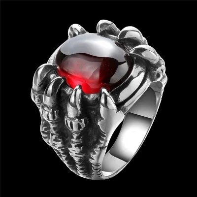 Dragon Claw Retro Punk Goth Big Black Ruby Men's Alloy Cast Ring