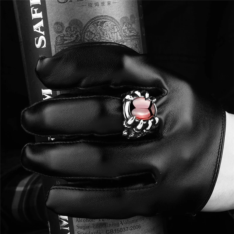 Dragon Claw Retro Punk Goth Big Black Ruby Men's Alloy Cast Ring