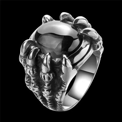 Dragon Claw Retro Punk Goth Big Black Ruby Men's Alloy Cast Ring