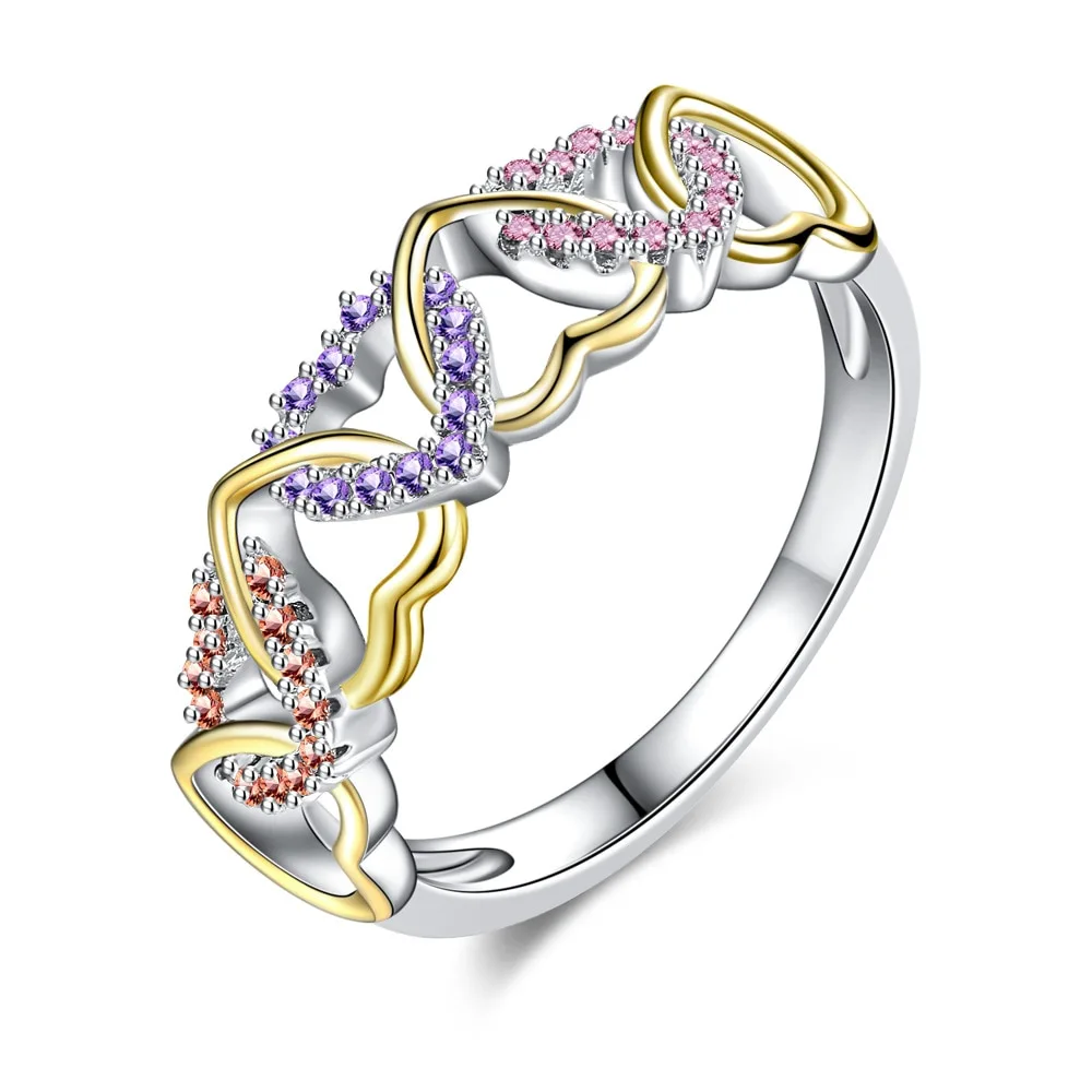 Popular Color Micro Inlay Heart-Shaped Ring For Lovers