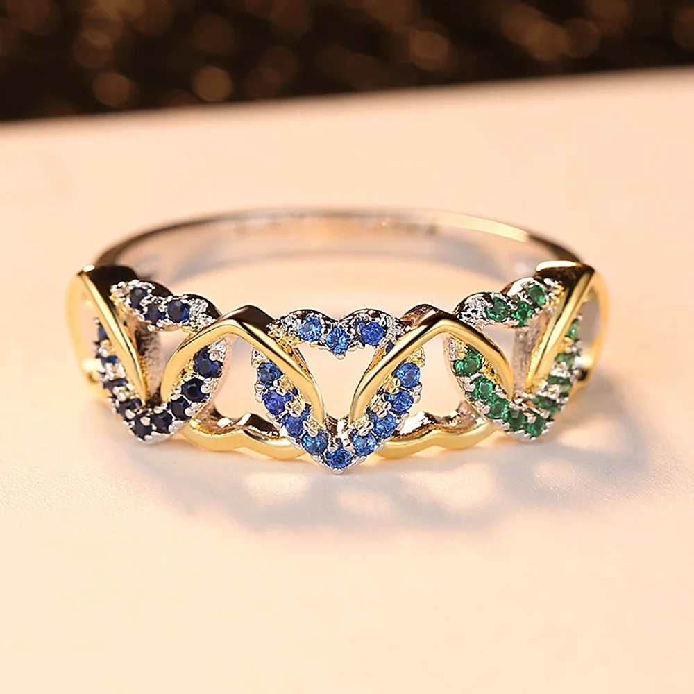 Popular Color Micro Inlay Heart-Shaped Ring For Lovers
