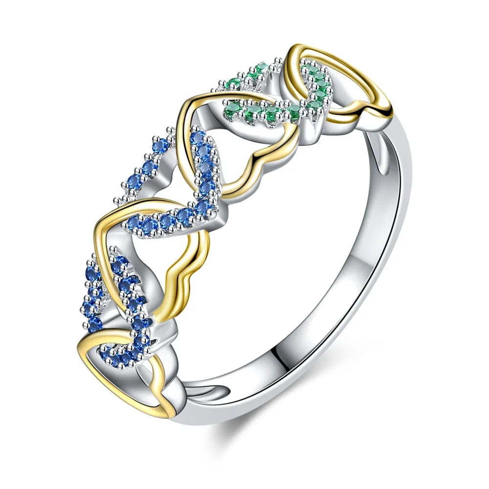 Popular Color Micro Inlay Heart-Shaped Ring For Lovers