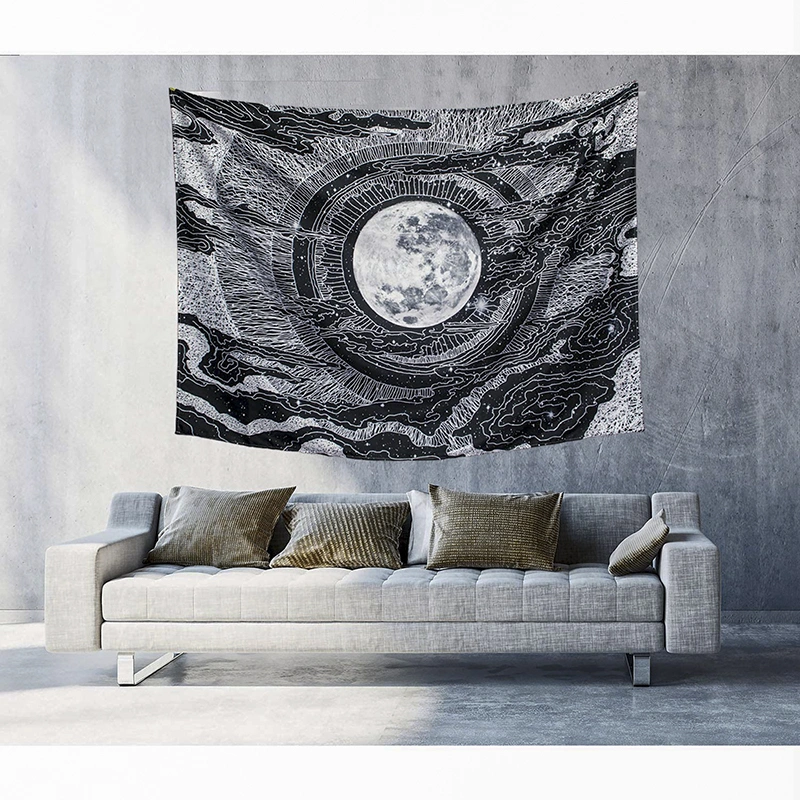 Black and white moon tapestry