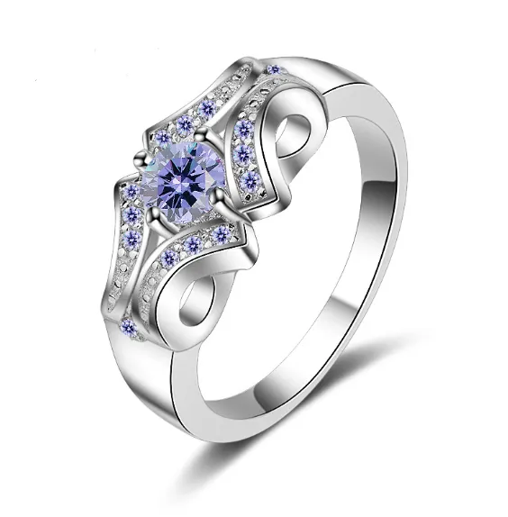 Creative Micro-inlaid Zircon Double Ring Purple Ladies Crystal Ring