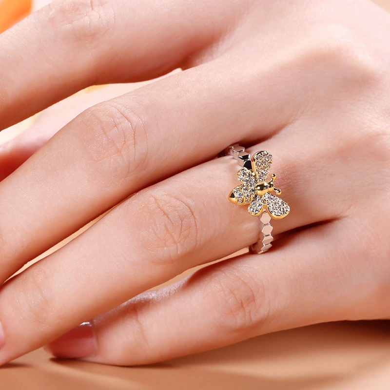Diamond bee honeycomb ring