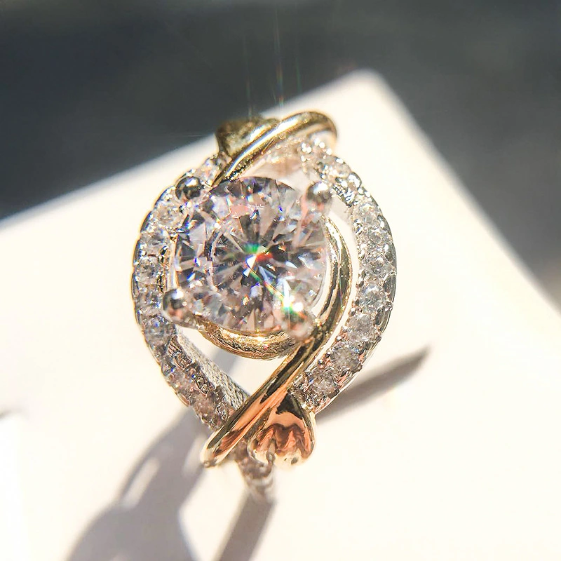 S925 sterling silver female simulation diamond ring 20 points zircon marriage ring love hollow hollow heart eight arrow white gold ring jewelry