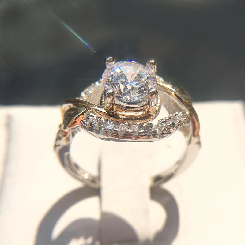 S925 sterling silver female simulation diamond ring 20 points zircon marriage ring love hollow hollow heart eight arrow white gold ring jewelry