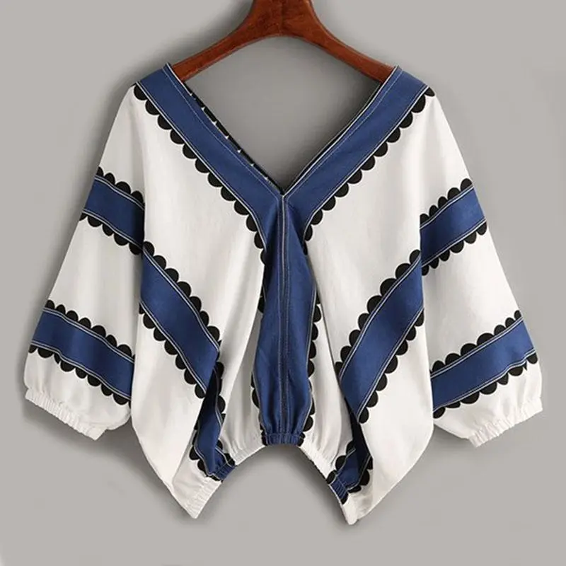 Patterned Contrast Print Half Sleeve Blouse