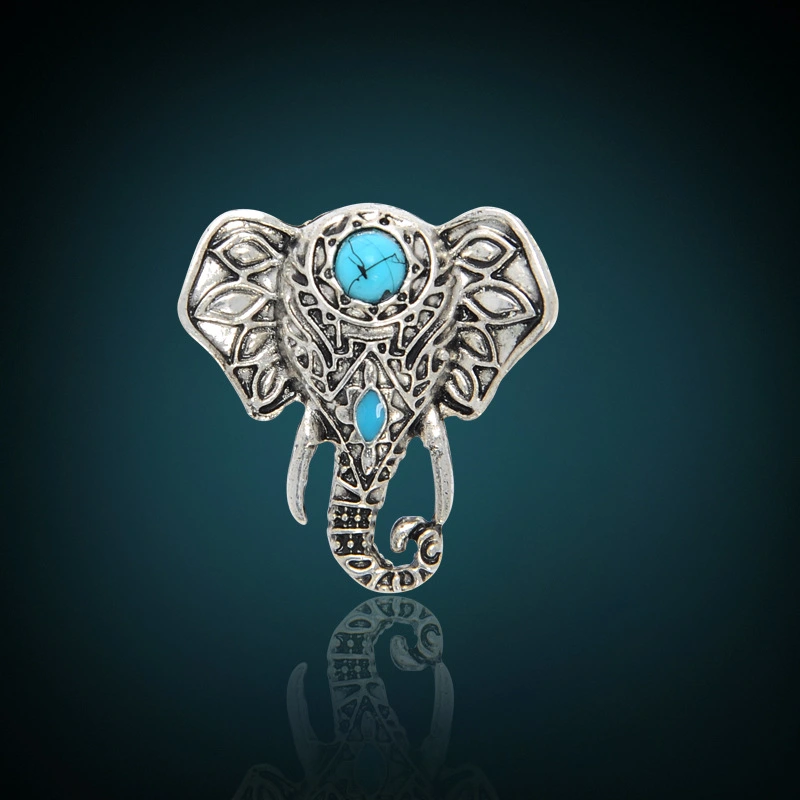 Amazon Europe and the United States retro new turquoise elephant head ring personality fashion wild joint ring accessories