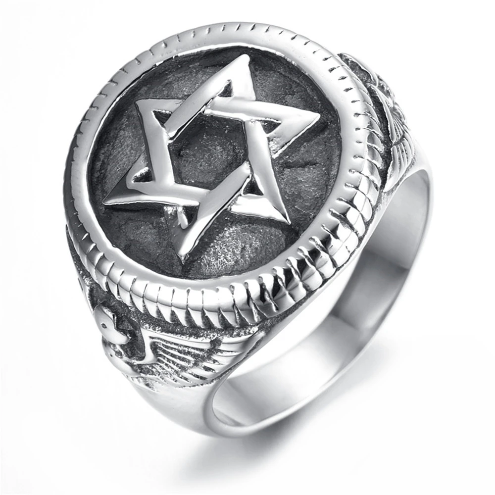 New titanium steel jewelry round star male ring