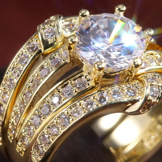 European and American exaggerated fine zircon three-piece ring