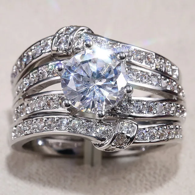 European and American exaggerated fine zircon three-piece ring