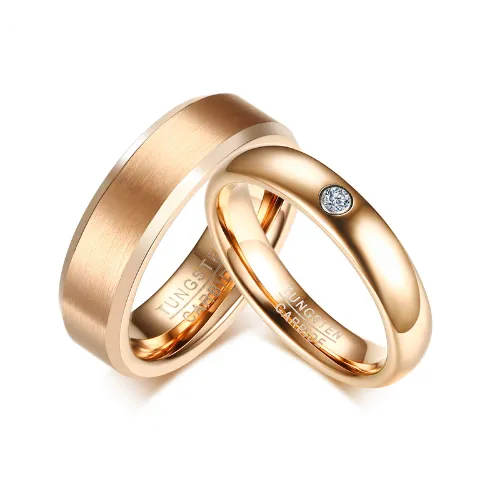 Rose Color Gold Tungsten Carbide Couple Ring For Men Women CZ Engagement Wedding Ring Valentine's Day Jewelry