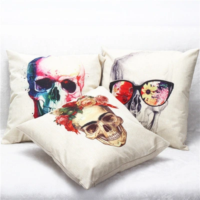 EBay foreign trade hot cool colorful linen sofa pillow pillowcase on skull Home Furnishing wholesale custom