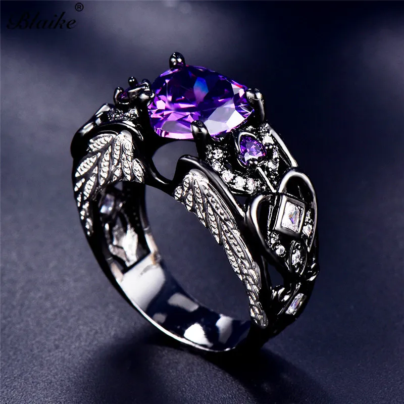 Love Peach Heart Side Angel Wings Female Ring Jewelry